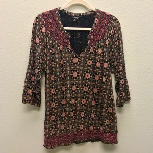 Lucky Brand XL 3/4 Sleeve Boho Cotton Top